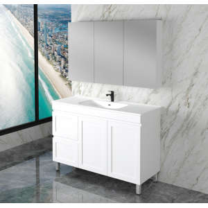 Mia 1200 Matte White Free Standing Single Bowl Vanities Cabinet Only